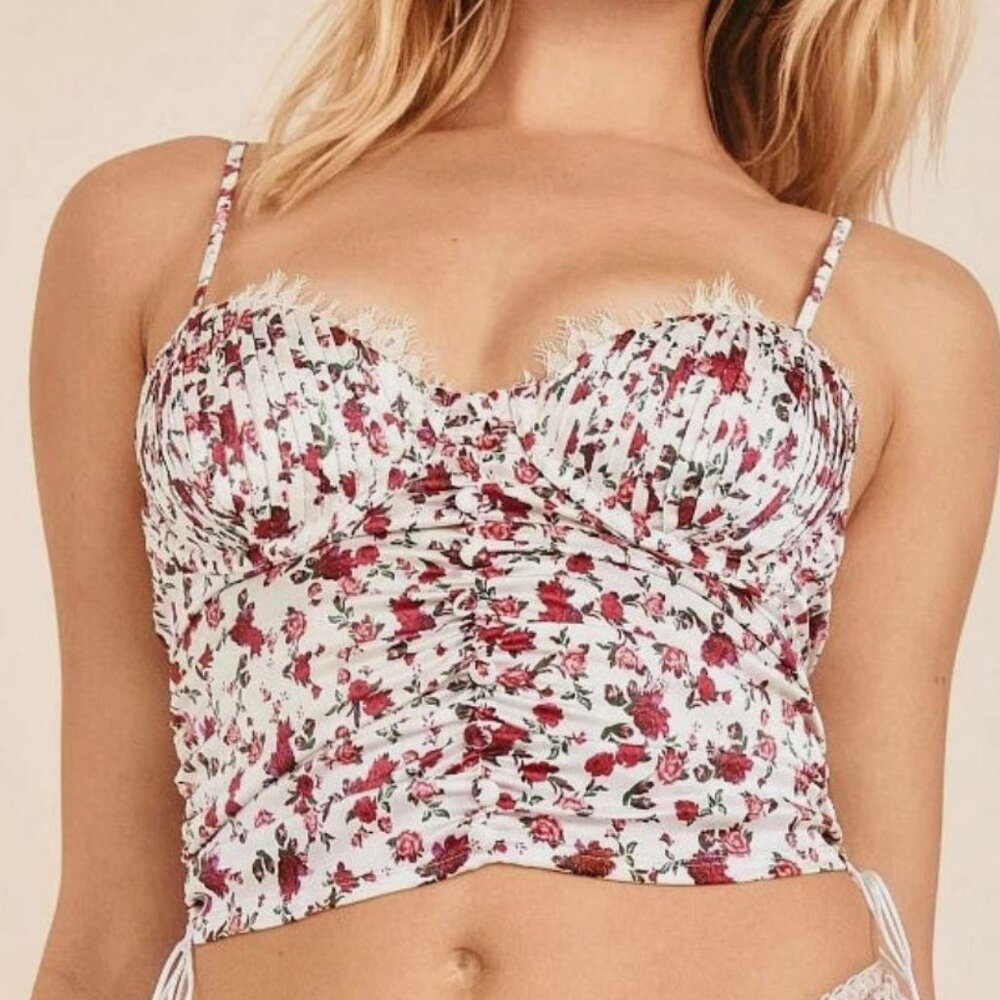 NWT For Love & Lemons | "Melrose" Floral White Bustier Top | Size Large